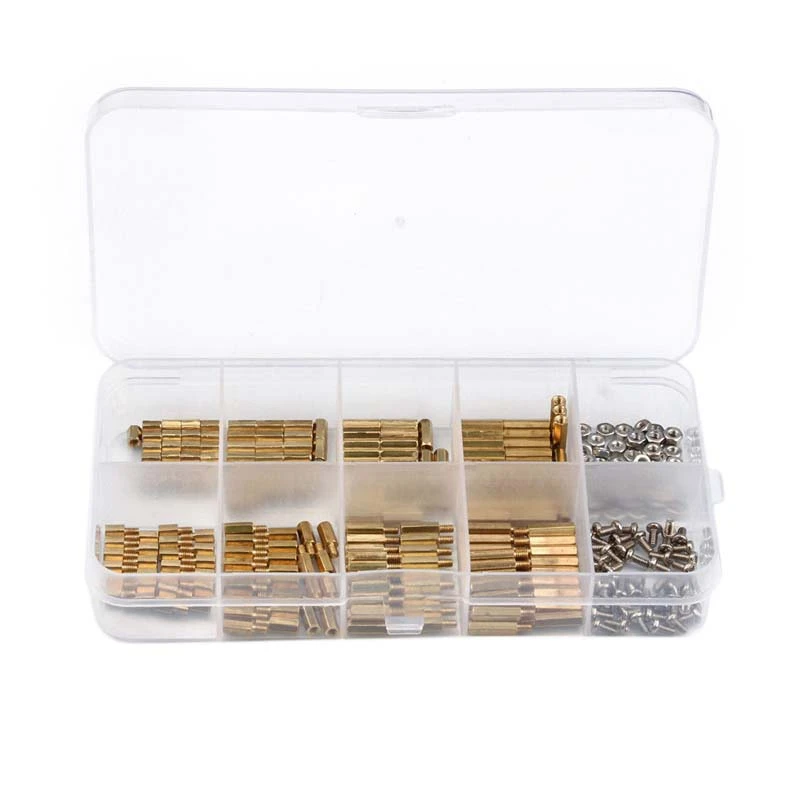 300Pcs M2 Copper Female/Male Spacing Screws Pillar Stand Off Hex Column Spacer Screw Nut Fastener Tool