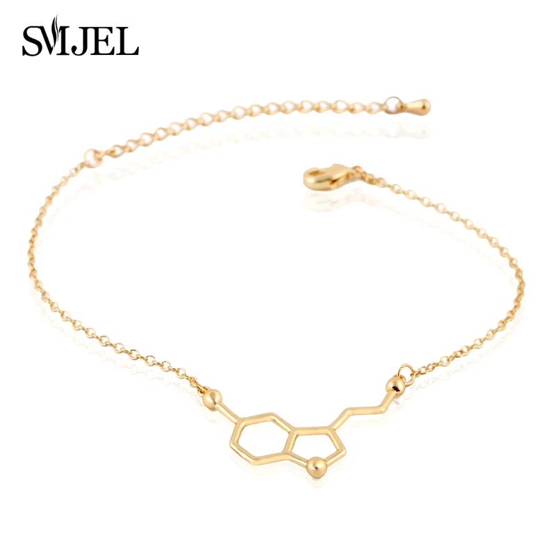 SMJEL 2024 New Serotonin Molecule Bangle Chain Link Bracelets for Women Chemical Structure Charms Bracelet Female Gift B035