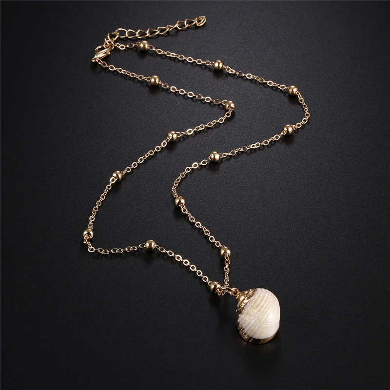 Vintage Fashion Gold Color Chain Necklace Conch Pendant Necklaces For Women Simple Seashell Ocean Beach Jewelry Birthday Gifts