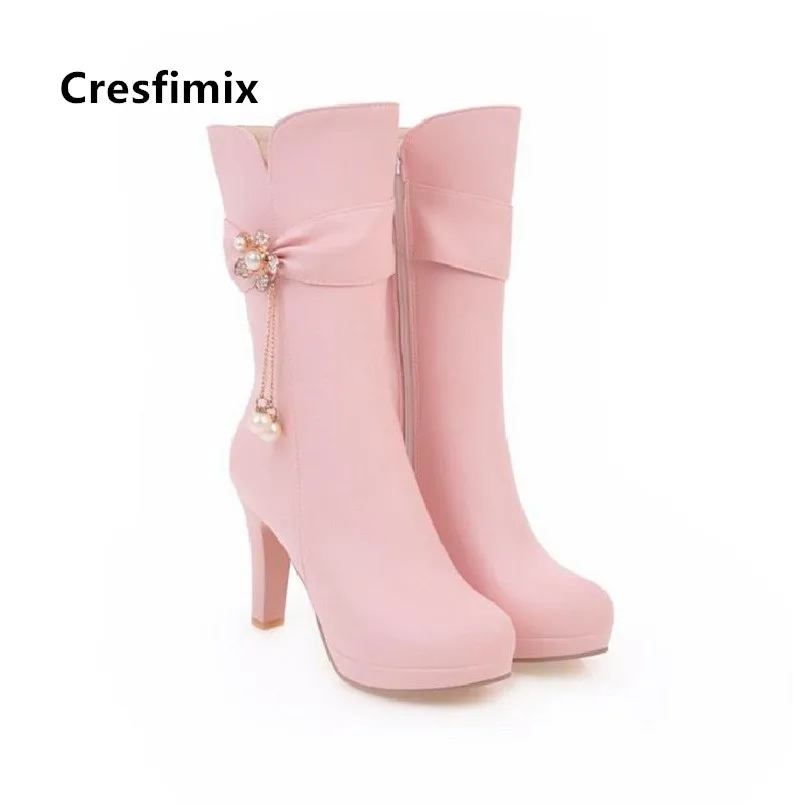 Cresfimix bottes femmes women fashion plus size 34 to 43 high heel boots lady casual high quality long boots autumn boots a6019