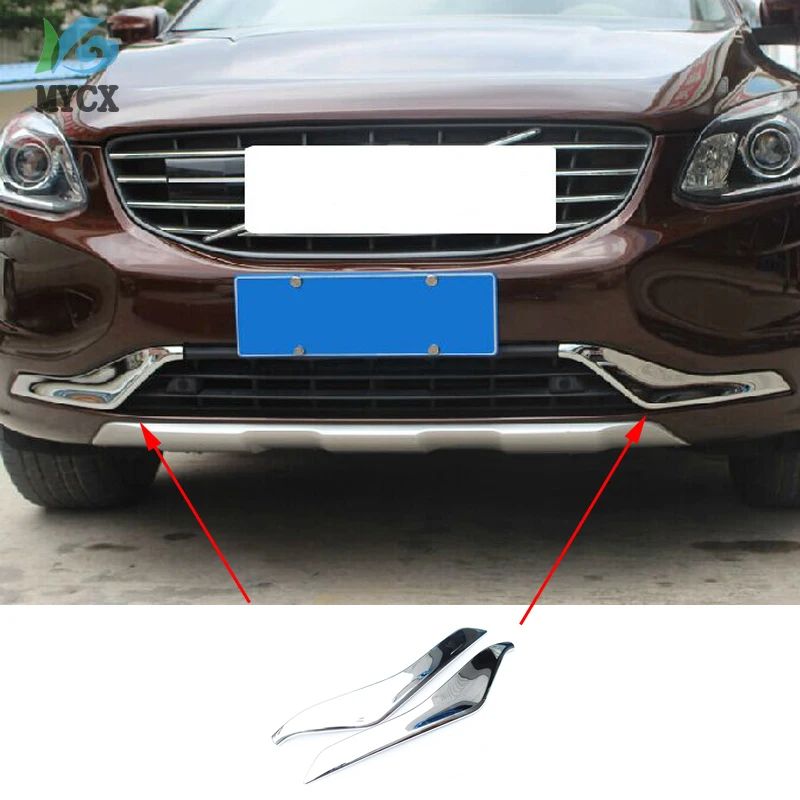 

ABS Chrome Exterior Front Lower Grill Racing Bumper Protector Sticker Cover Trims Strips 2Pcs For volvo XC60 XC 60 2014