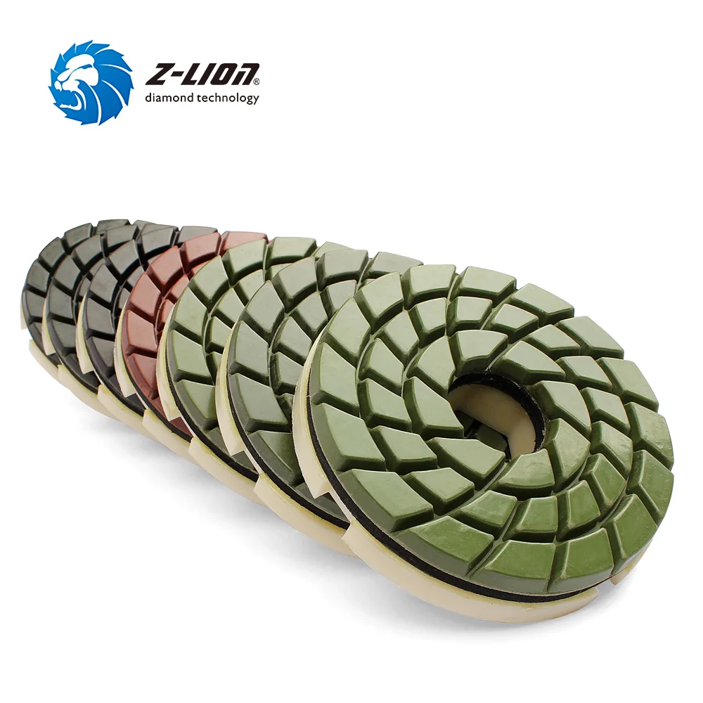 

Z-LION 4" 7 Pcs/Set Snail Lock Edge Polishing Pads Resin Bond Diamond Polishing Wheel For Granite Concrete Marble Abrasive Tool