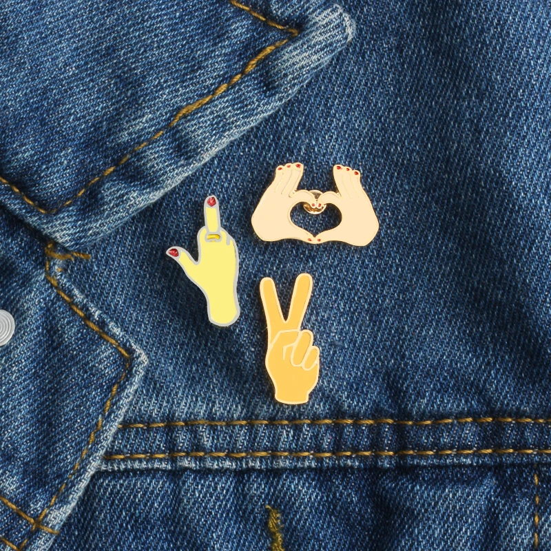 Creative Hand Enamel Pins Stop Yeah Good Gesture Brooches Finger Heart Rose Clothes Bag Pin Button Badges For Women Man Jewelry