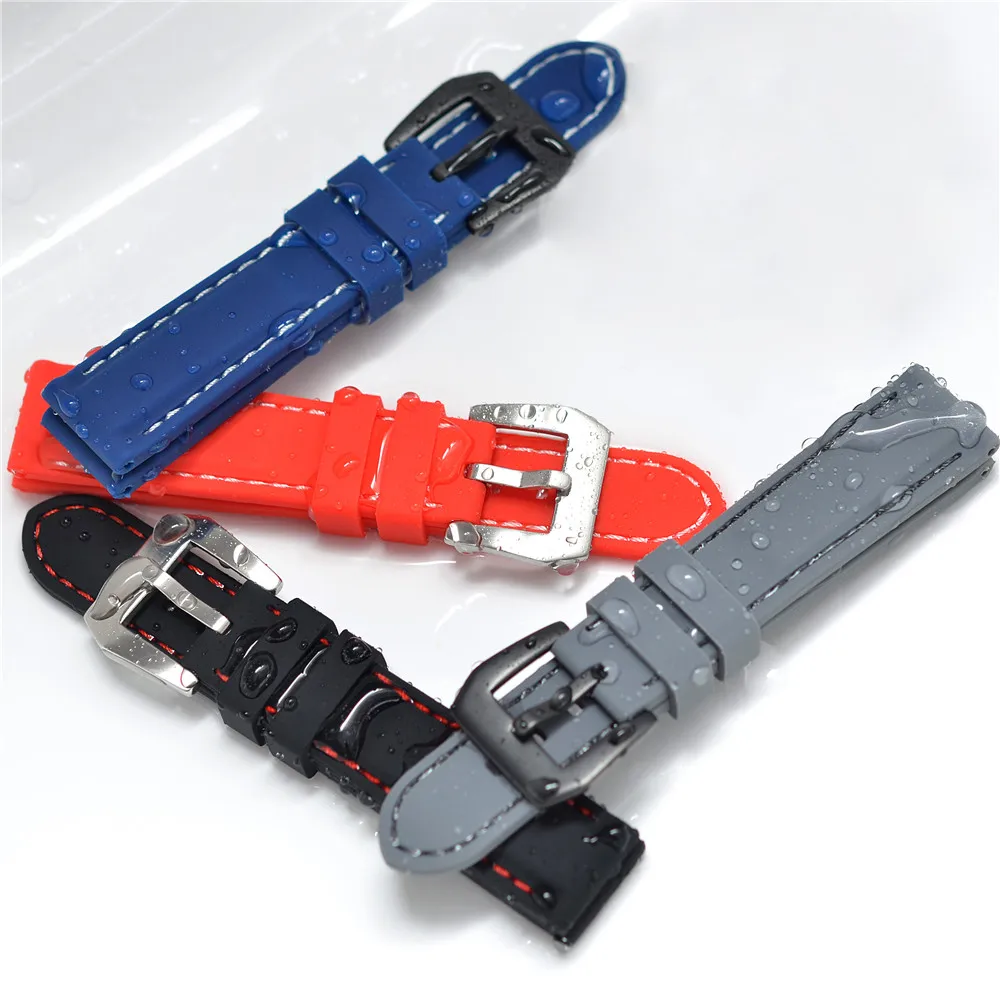 WOCCI Soft Rubber Watchband 18mm 20mm 22mm Silicone Watch Strap Black Blue Grey Orange Replacement with Large Steel Buckle