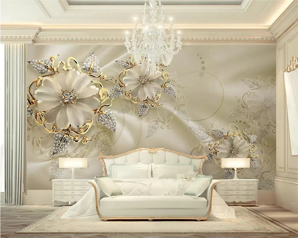 beibehang 3d European papel de parede minimalist interior wallpaper palace wind gold jewelry flower TV background wall tapety