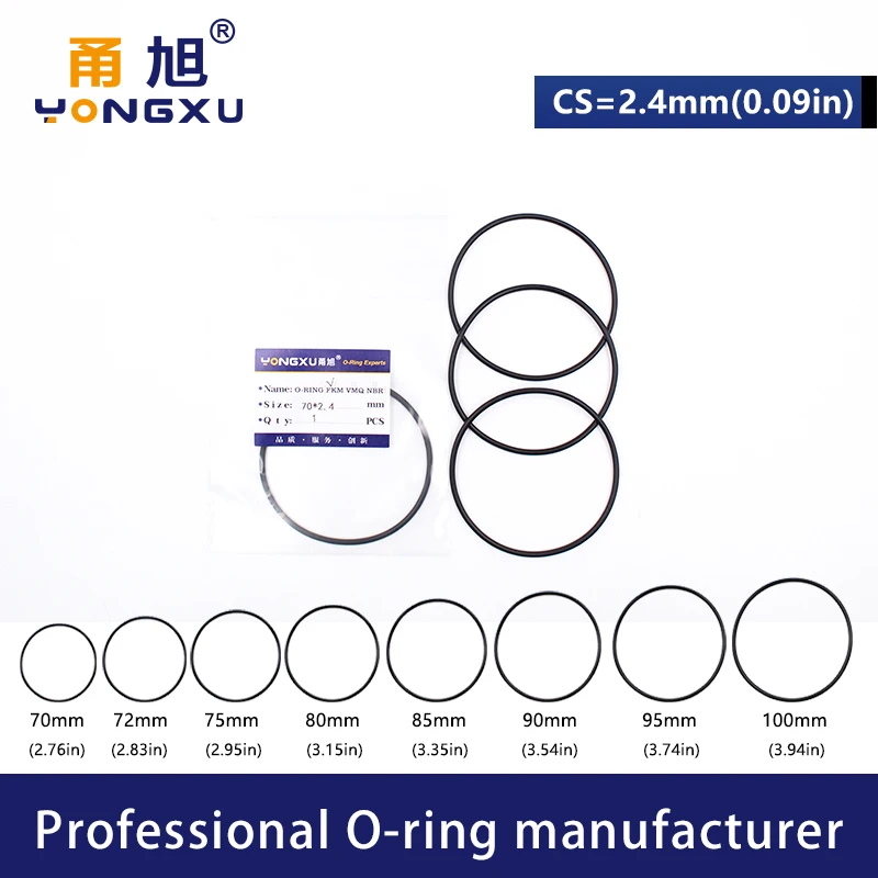 Black FKM Fluorine Rubber O-rings Seals CS2.4mm OD70/72/75/80/85/90/95/100*2.4mm ORings Seal Gasket Oil Ring Sealing Washer