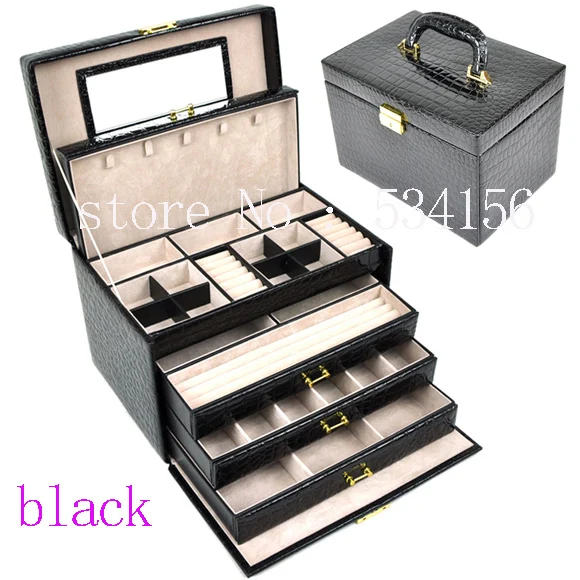 

luxurious big 4 layers black leather jewelry box earrings jewelry display box wedding gifts gift box jewelry organizer