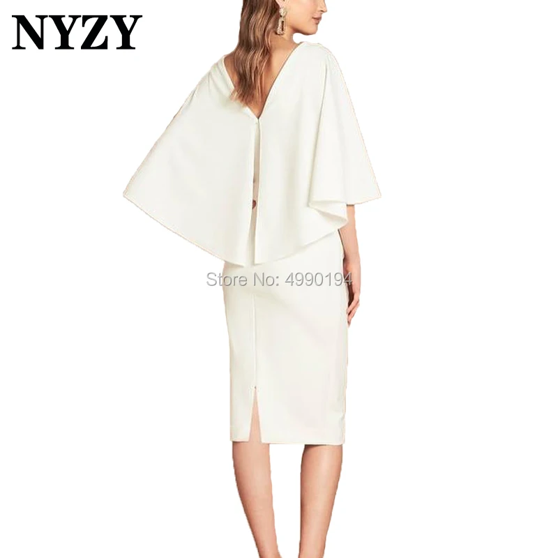 

Vestido Robe Cocktail Dresses NYZY C197 V Neck Cape Sleeves Jersey Formal Dress Party Prom Homecoming 2019