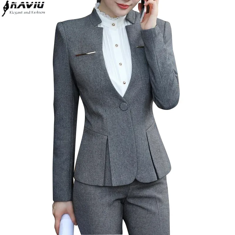 Naviu New Fashion High Quality Ensemble Femme 2 Pièces Pant Suits For Women Clothes Office Lady Formal Work Wear Uniform