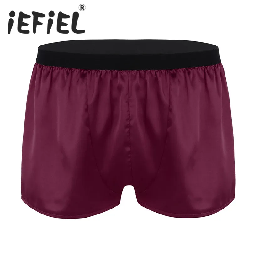 iEFiEL Fashion Mens Lightweight Shiny Satin Boxer Shorts Panties Lounge Workout Short Pants Underpants Male Men Underwear Boxer