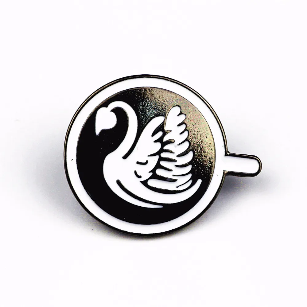 X225 الكرتون سوان دبابيس ، لطيف جولة منقوشة فنجان القهوة من دبابيس زر بروش معدني ، هدية المجوهرات بالجملة #1