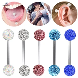 Starbeauty 2Pcs 6mm Full Crystal Balls Nipple Rings Tongue Piercing Tongue Ring Industrial Piercing Nipple Jewelry Tongpiercing