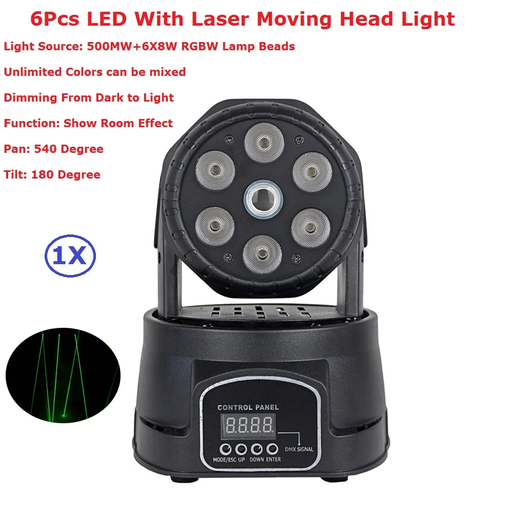 

1XLot Wash & Laser 2IN1 LED Moving Head Lights High Quality 6X8W RGBW 4IN1 LED Moving Head Wash Lights With 16/11 DMX Channels