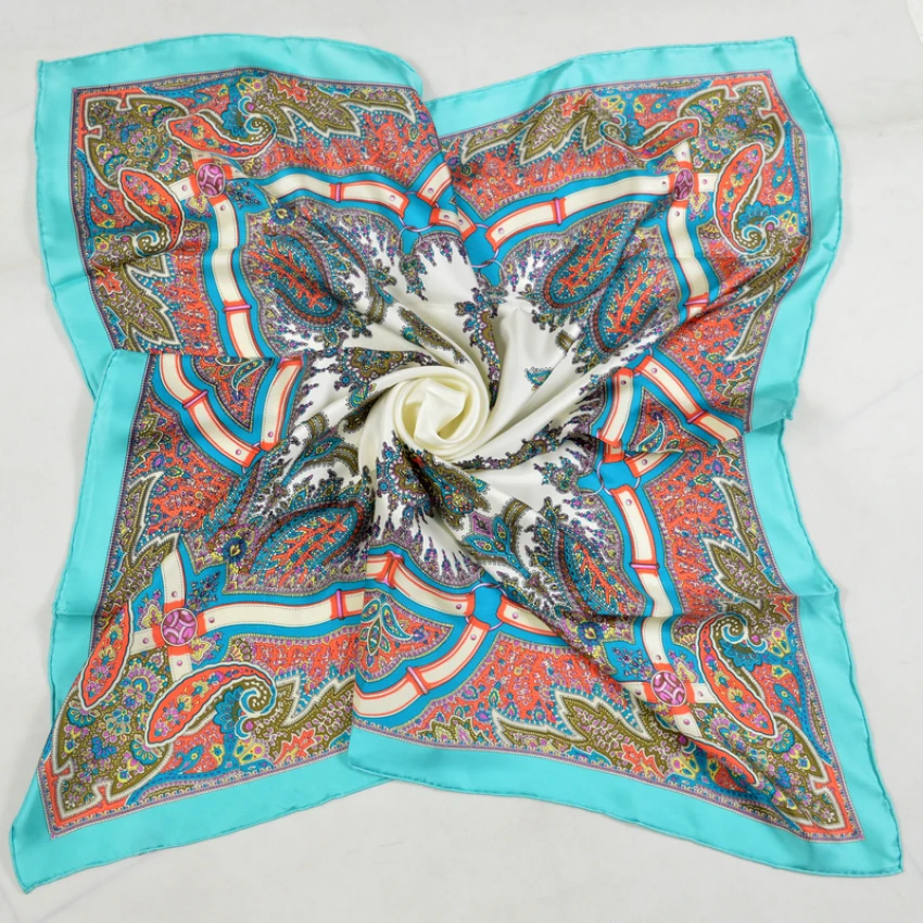 [BYSIFA] Blue Twill Silk Scarf Top Grade Luxury Brand 100% Pure Silk Square Scarves Wraps 90*90cm Autumn Winter Women Neck Scarf