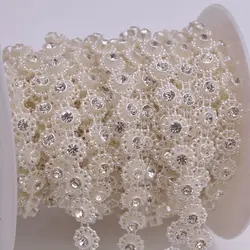 10yards 10mm Ivory White Pearl Rhinestone Chain Trims Sewing Crafts Costume Applique