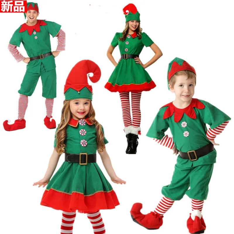 

Mother Father Kids Christmas Family Matching Outfits Parent Child Clothes Adult Women Men Girls Boys Green Christmas Elves Suits