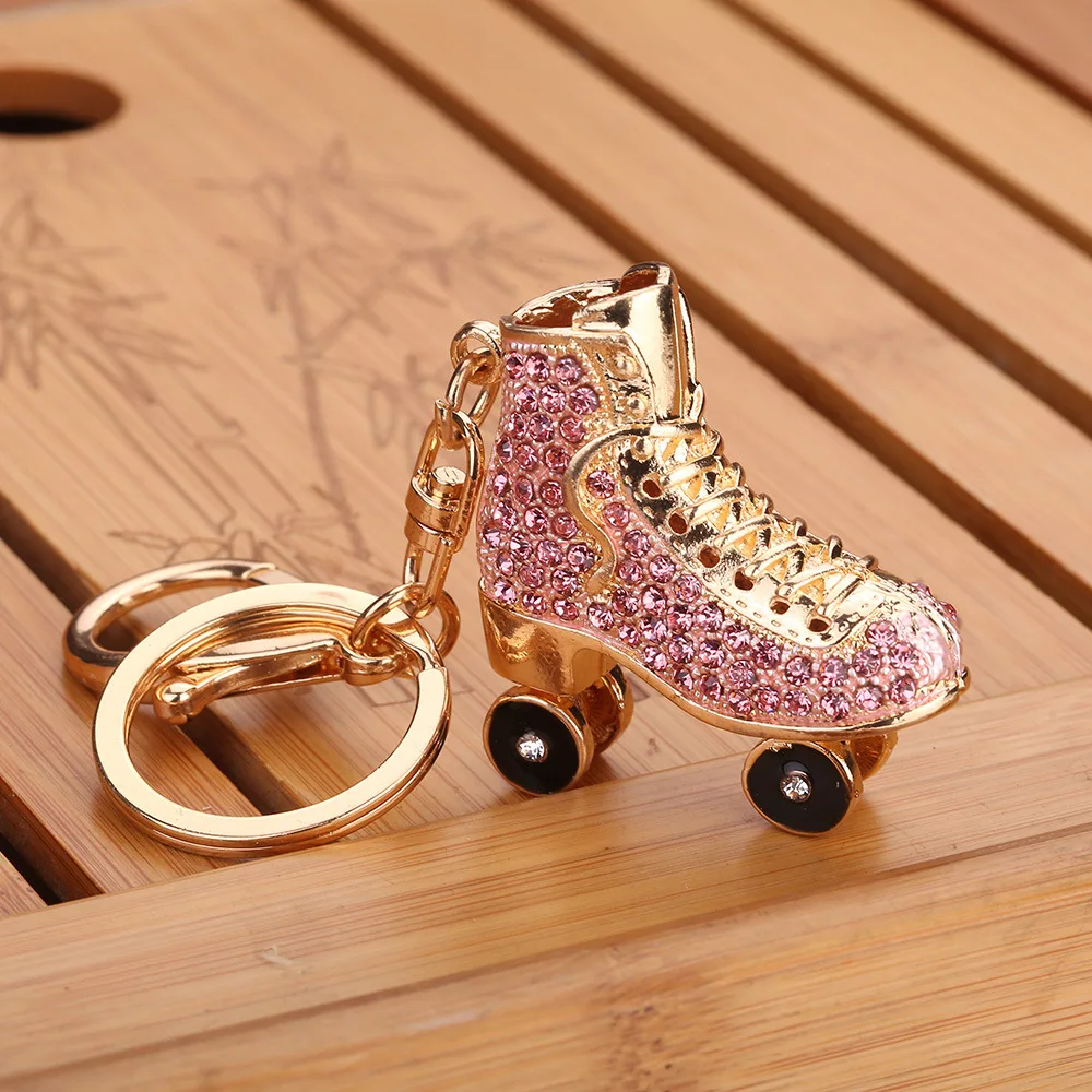 Fashion Crystal Roller Skating Shoes Shape Keychain for Female Car keyrings Women\'s bags Pendants Accessories Men Jewelry 2019