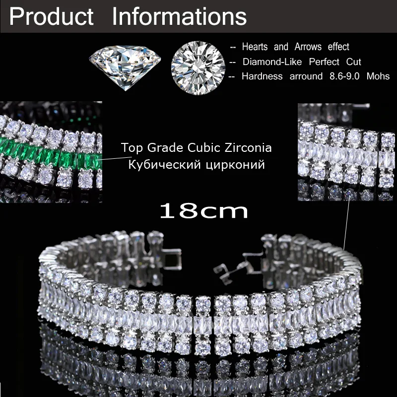 CWWZircons High Quality Silver Color Round And Square CZ Green Crystal Big Bangles Bracelet For Women Holiday Gift Jewelry CB143