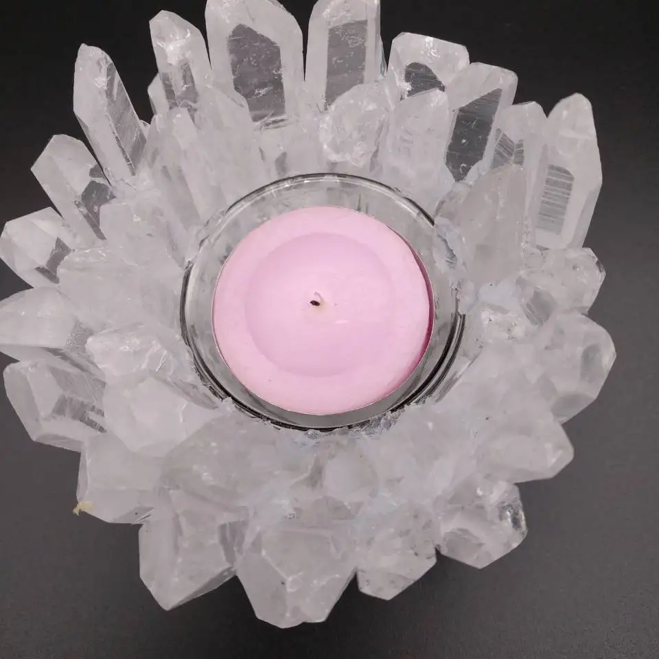 Natural crystal cluster Crystal Candle Holder Round HANDMADE Mediation Protection Heal