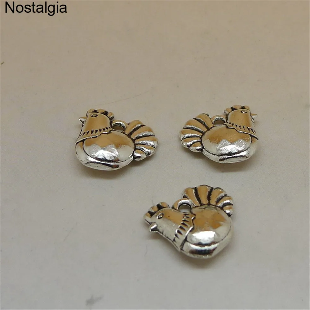 Nostalgia 10Pcs Cute Chicken Bracelet Charms For Jewelry Making Animal Bird Rooster Pendant 14*14mm