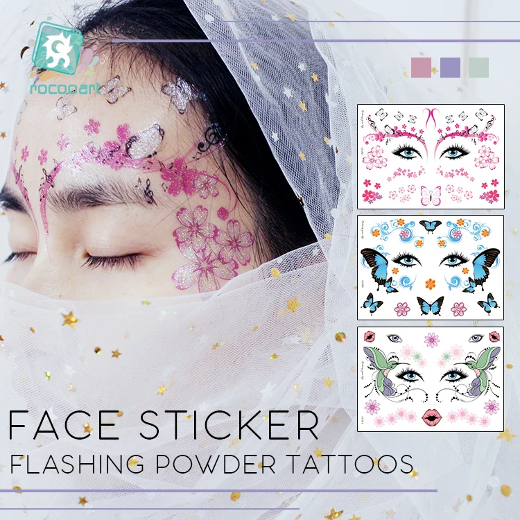 

New Arrival Arabic India big face tattoo sticker temproary flash tatoo for women and butterfly pattern makeup waterproof taty.