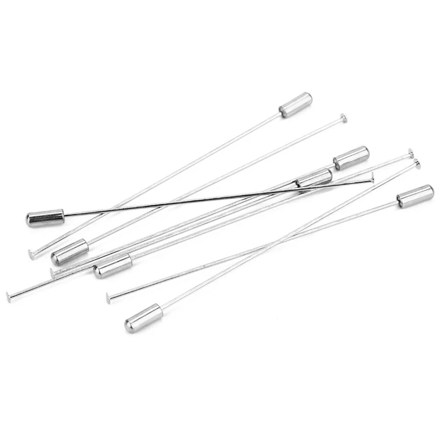 SAUVOO 10Pcs 6/9/12cm Long Brooch Pins Safety Pin With Stopper Ends Rhodium Color Copper DIY Brooch Pins Base Jewelry Making