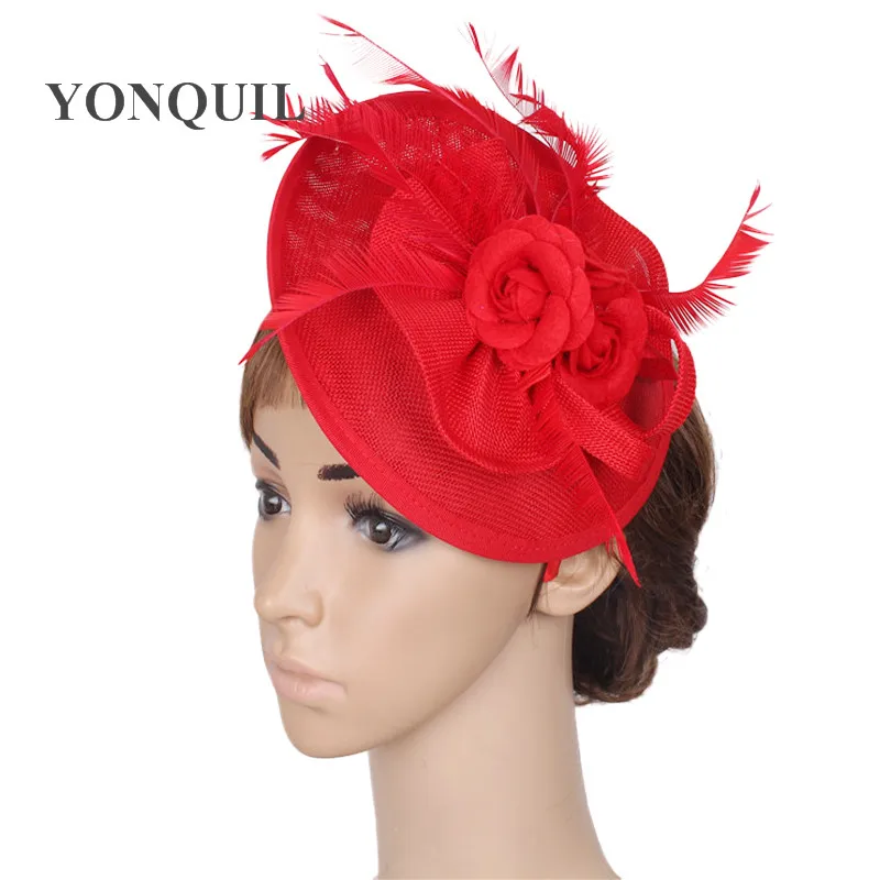 Chapeaux en plumes roses Imitation Sinamay fascinateur, pince à cheveux, accessoires de bandeau pour cheveux, décoration de fête pour dames, couvre-chef à la mode