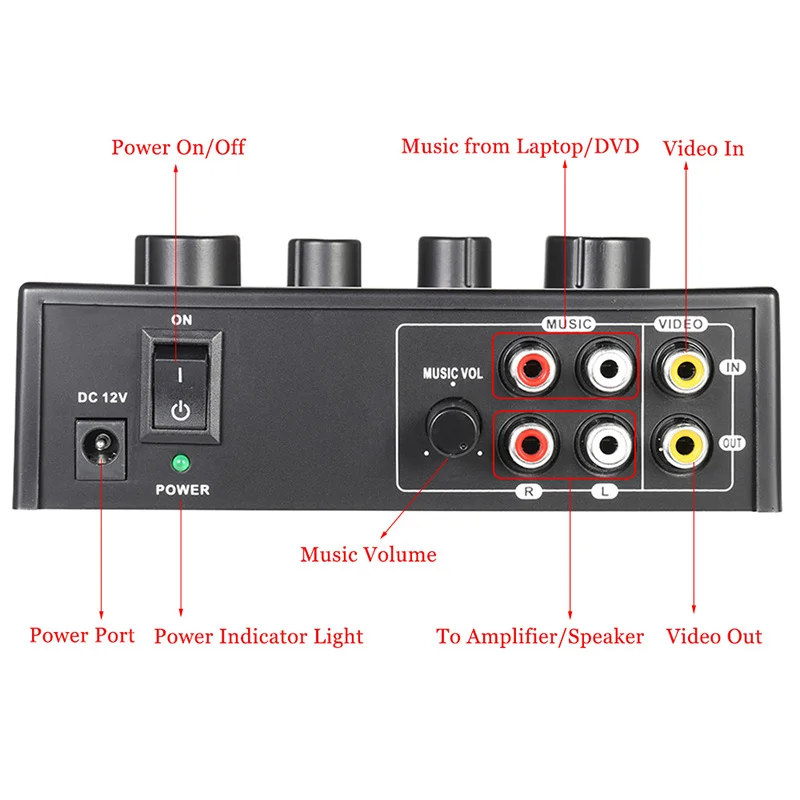 Portable Dual Mic Inputs Audio Sound Mixer For Amplifier & Microphone Karaoke Ok Mixer Black Eu Plug