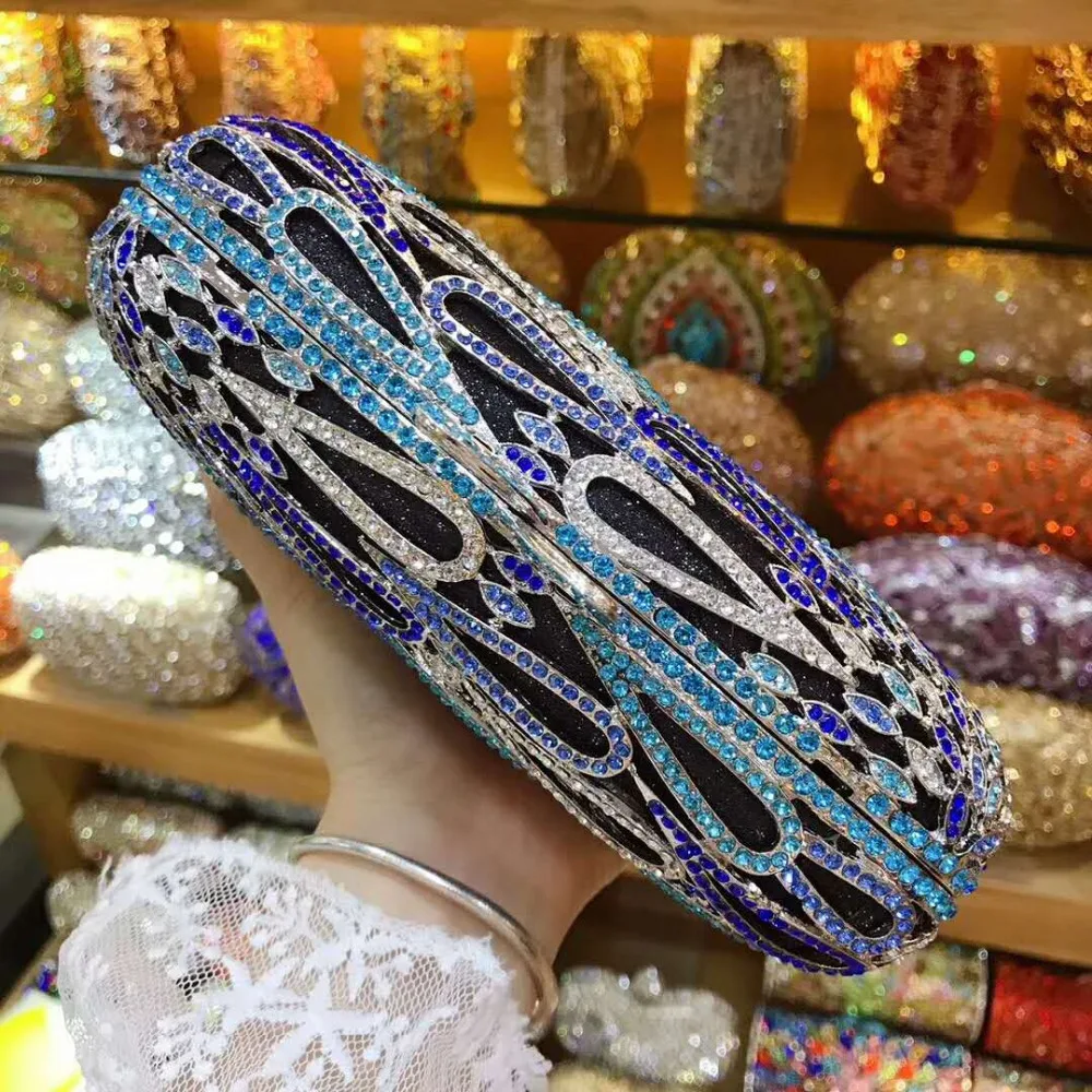 

XIYUAN female blue Crystal Diamond Clutch Bag wedding Party rhinestone clutch Purse Female Pochette Box Evening Bag Handbags
