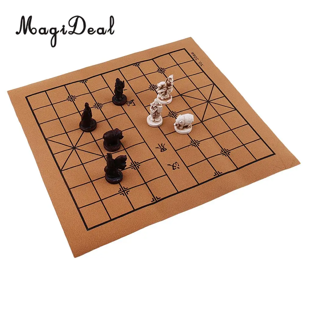 Exquisite Retro Chinese Chess Resin Terracotta Army Pieces XiangQi Board Game for Club Pub Party Travel Collectible Gift