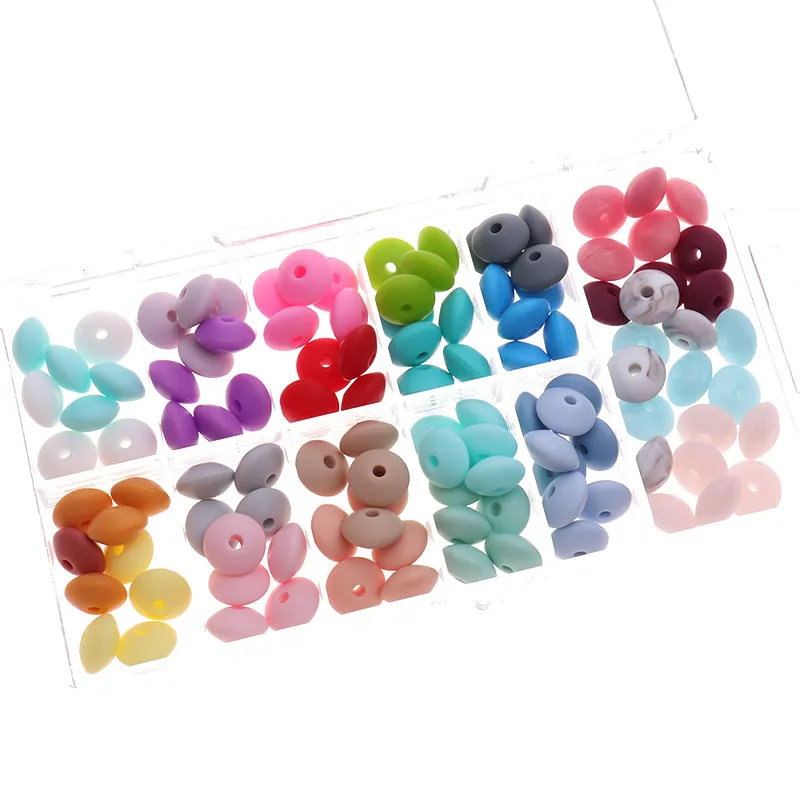 QHBC 12*7mm Teething 100 Lentil Beads Silicone Pearls BPA Free Baby Biting Chewable Teether Necklace Food Grade Mom Nursing Toys