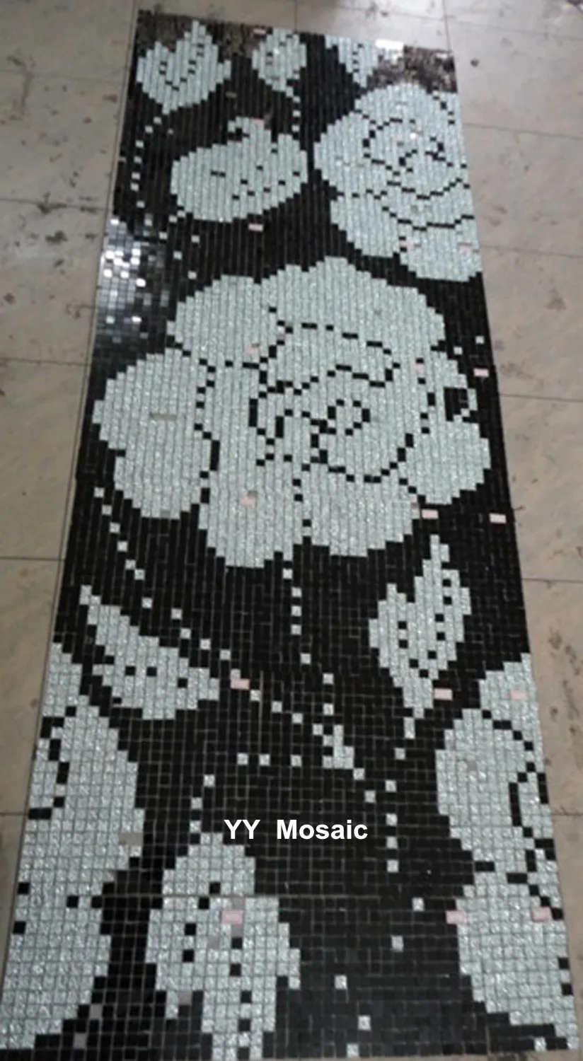 Fashion Black and Imitation Silver Rose Puzzle Art Glass Mosaic Wall Tile for Bathroom Living Room KTV and TV Background Ceiling