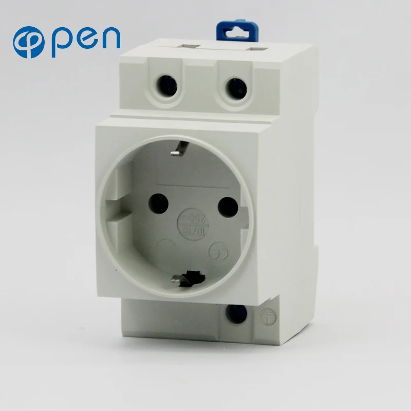 EU Type DIN Rail Socket EU Type 35mm DIN Rail Mount AC Power Socket Modular 16A 250V AC Receptacle Connector