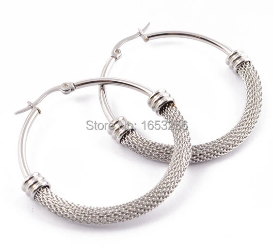 Women's  Anti allergy Stainless Steel Fine Cable Wire Mesh Hoop Earrings Charming New XMAS  Jewelry