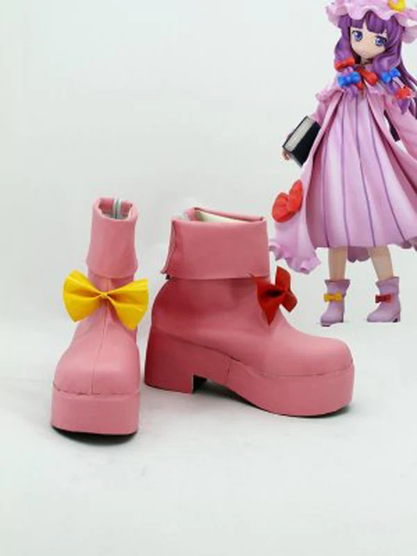 Touhou Project Patchouli Knowledge Pink Cosplay Boots Shoes Anime Party Cosplay Boots Custom Made for Adult Women Shoes