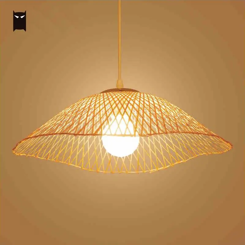 

Bamboo Wicker Rattan Unbrella Pendant Light Fixture Nordic Japanese Rural Hanging Ceiling Lamp for Restaurant E27 Edison Bulb