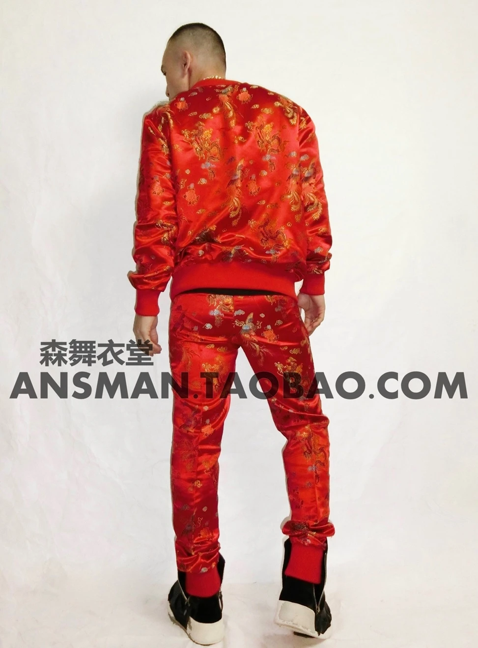 New Fashion Nightclub male singer Dj ds Red dragon robe costumes set for singer dancer Party show stage performance wear