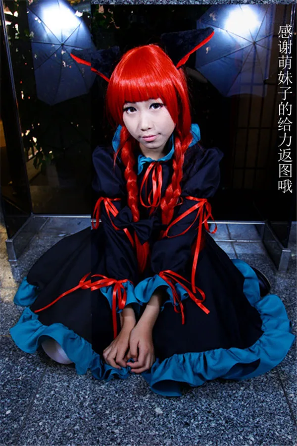 The Touhou Project Kaenbyou Rin Cosplay Costume Cos Dress Custom-Made Dress+Ears+Tail A