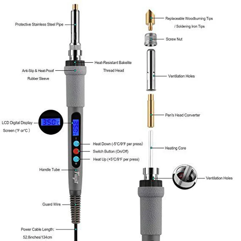 220v60w LCD temperature control adjustable soldering iron wood engraving pencil set engraving and welding engraving template