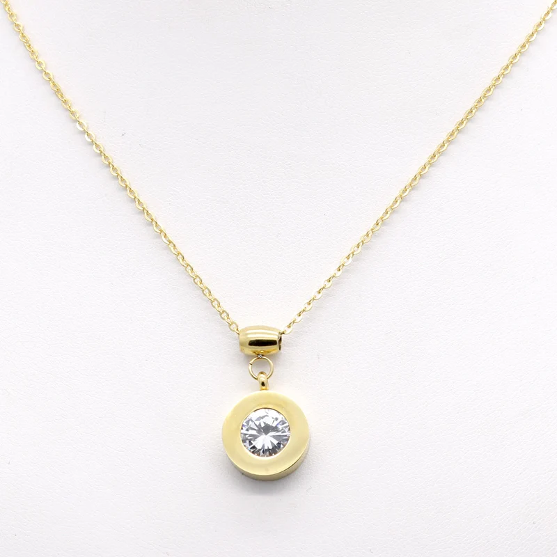 Luxury Brand 4 Stone Gold Color Women Trendy Crystal Stone Necklaces Stainless Steel Jewelry Pendant Necklace