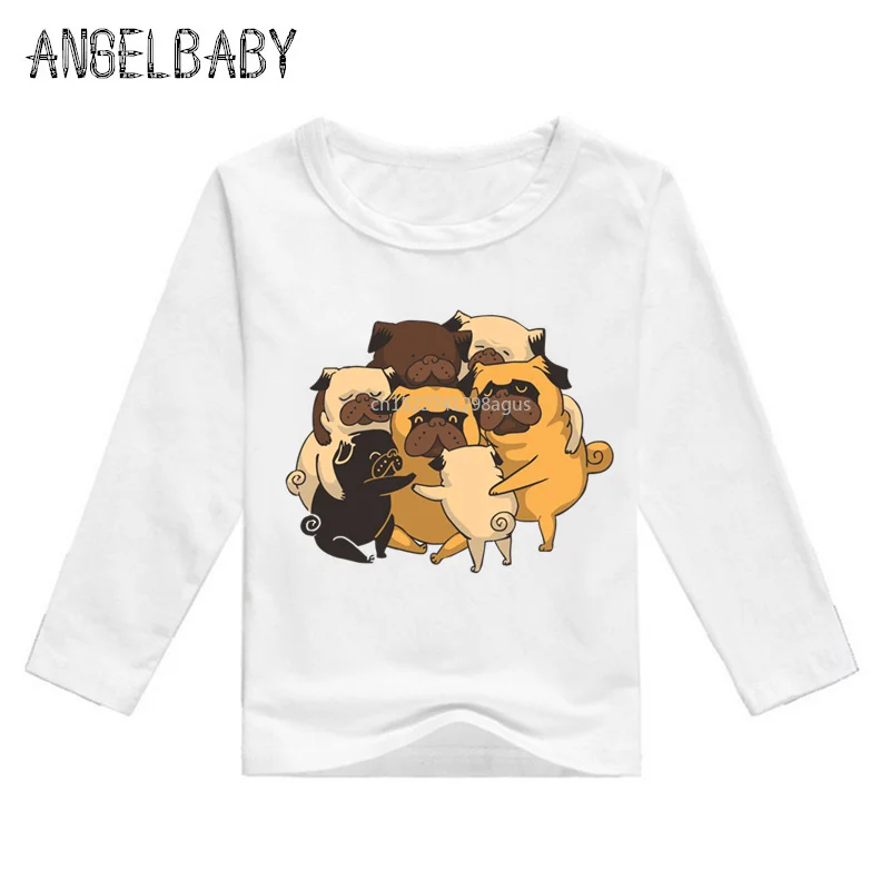 Boys and Girls Dabbing/Hug/Dance Yellow Pugs Print T shirt Children Long Sleeve T-shirt Kids Cartoon Funny Clothes,LKP2163