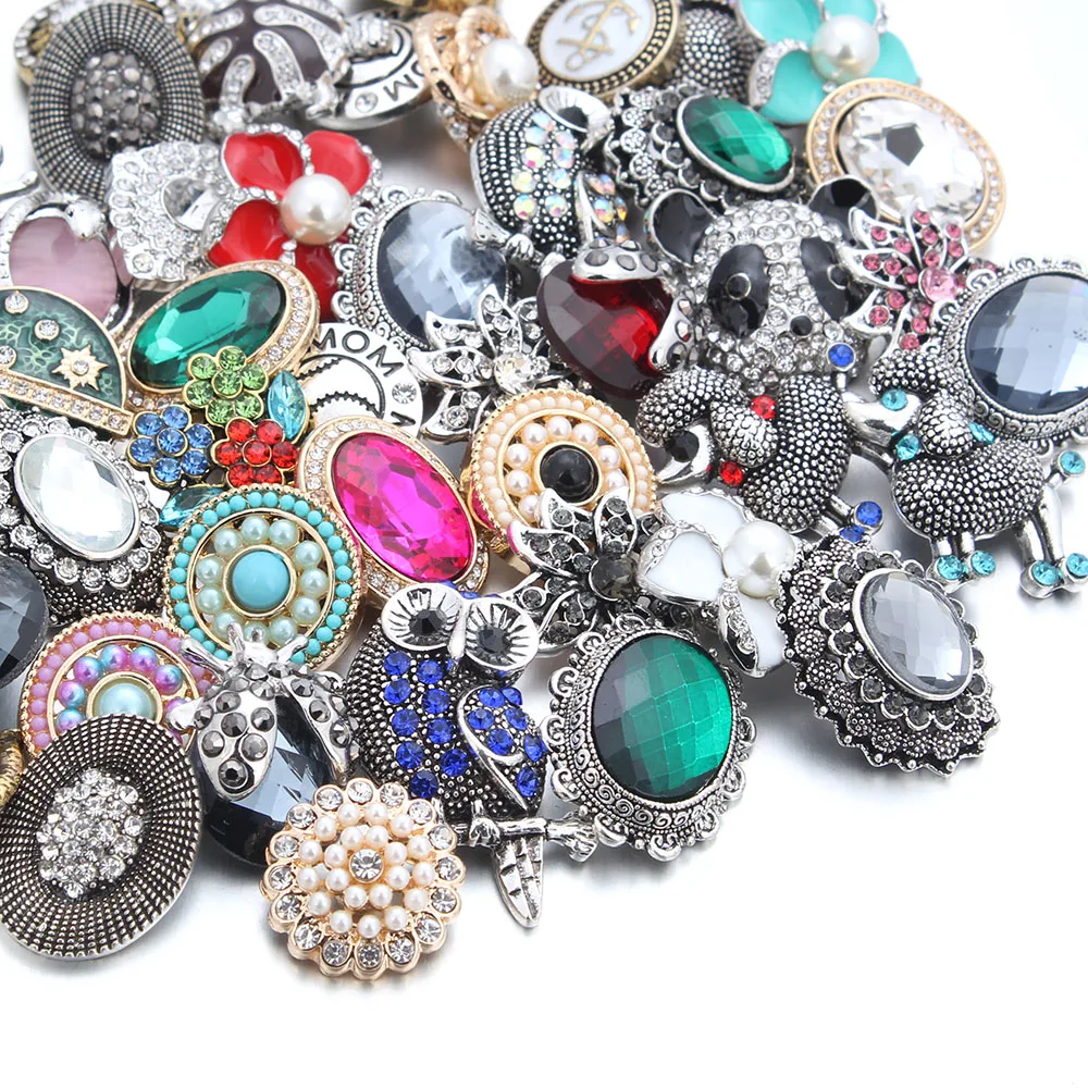 

50pcs/lot New 18MM Snap Jewelry Mixed 50 Designs Metal Snap Buttons fit 18mm Snap Bracelet Bangle Earrings Necklaces