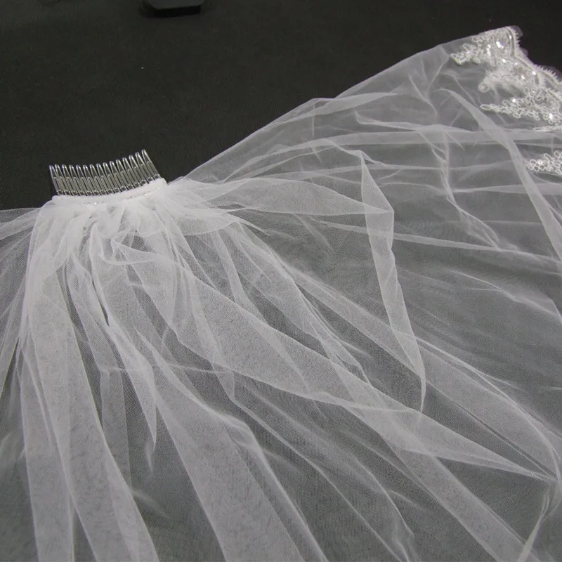 Véu de noiva com duas camadas, renda curta com pente