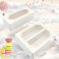 20PCS 5/10Grid Macaron Cake Box Windows Paper Tray Bronzing Gift Packaging Box For Wedding Party Chocolate Candy Food Package