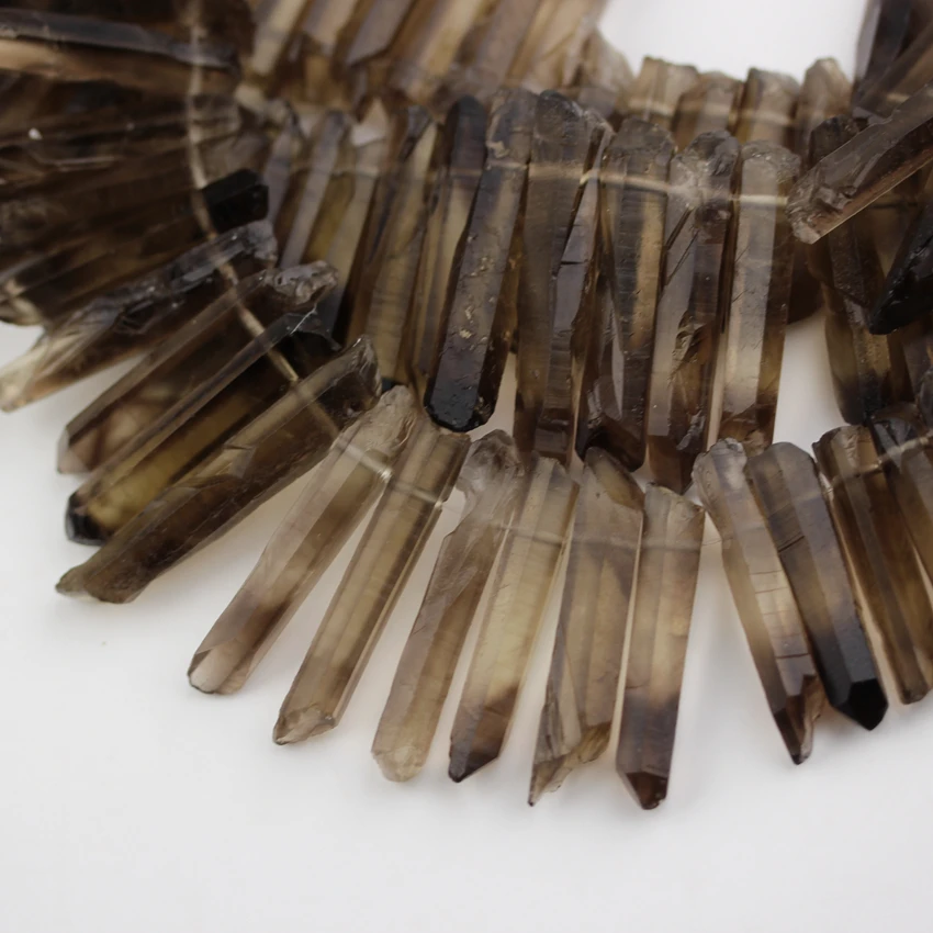 Natural Smoky Color Quartz Sticks Beads Jewelry Supplies,Top Drilled Rough Raw Crystal Points Beads Necklace