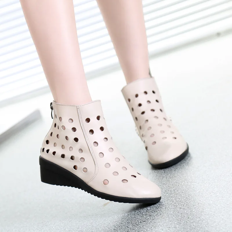 Spring Summer Women Boots Shoes Wedges Heel Ankle Boot Handmade Hollow Fretwork Women Cool Boots C265