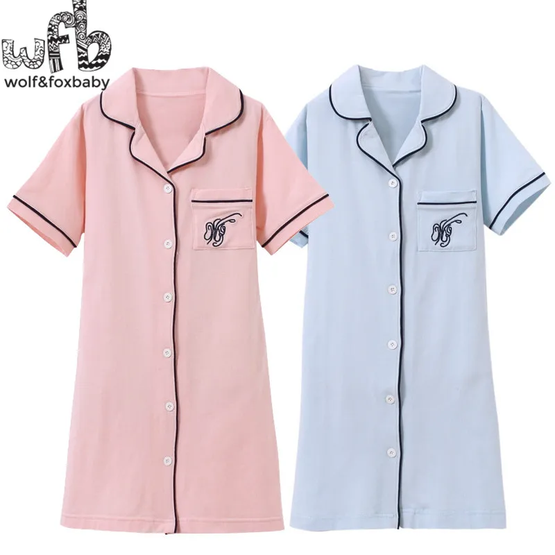 Retail 4-14 years short-sleeves cotton children's home nightwear girl boys robes autumn fall summer Spring classic style