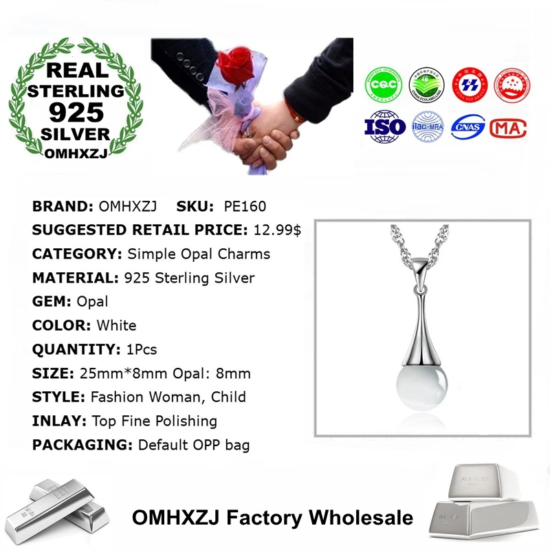 OMHXZJ Wholesale Fashion Elegant Opal Woman Girl Gift Cat's Eye 925 Sterling Silver Pendant Charms PE160 ( NO Chain Necklace )