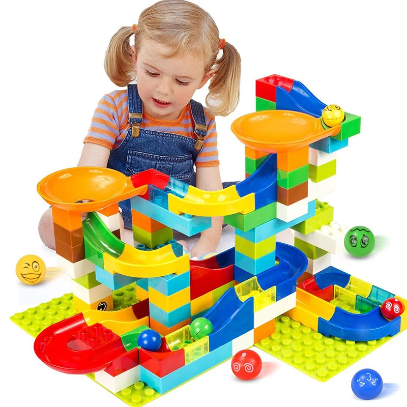 Big Size Construction Block Marble Race Run Building Block Funnel Slide Assembly DIY Construction Bricks Toys For Children