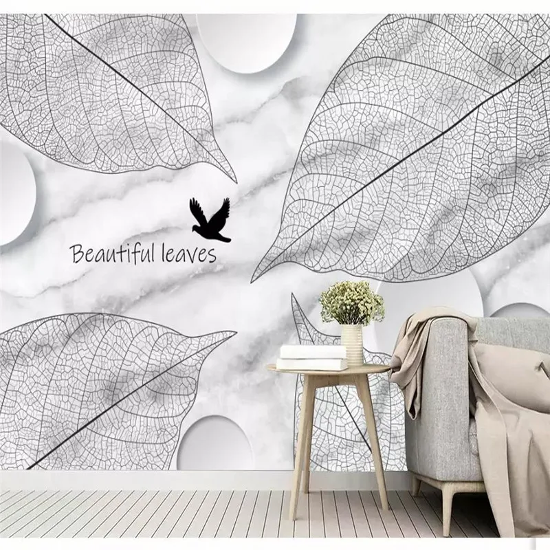 Custom Mural Wallpaper Abstract Black and White Plant Texture Background Wall